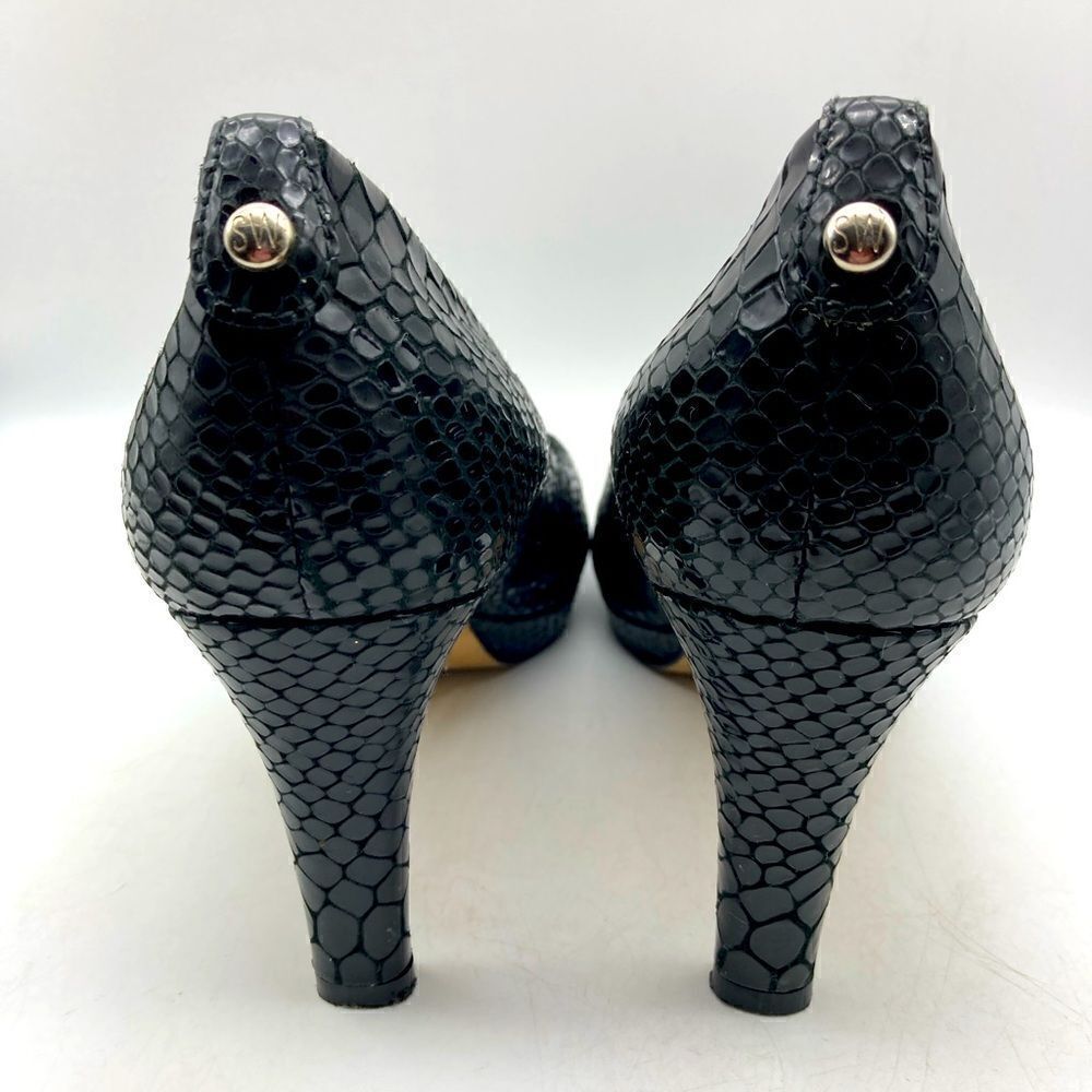 Stuart Weitzman Black Python Embossed Leather Pla… - image 5